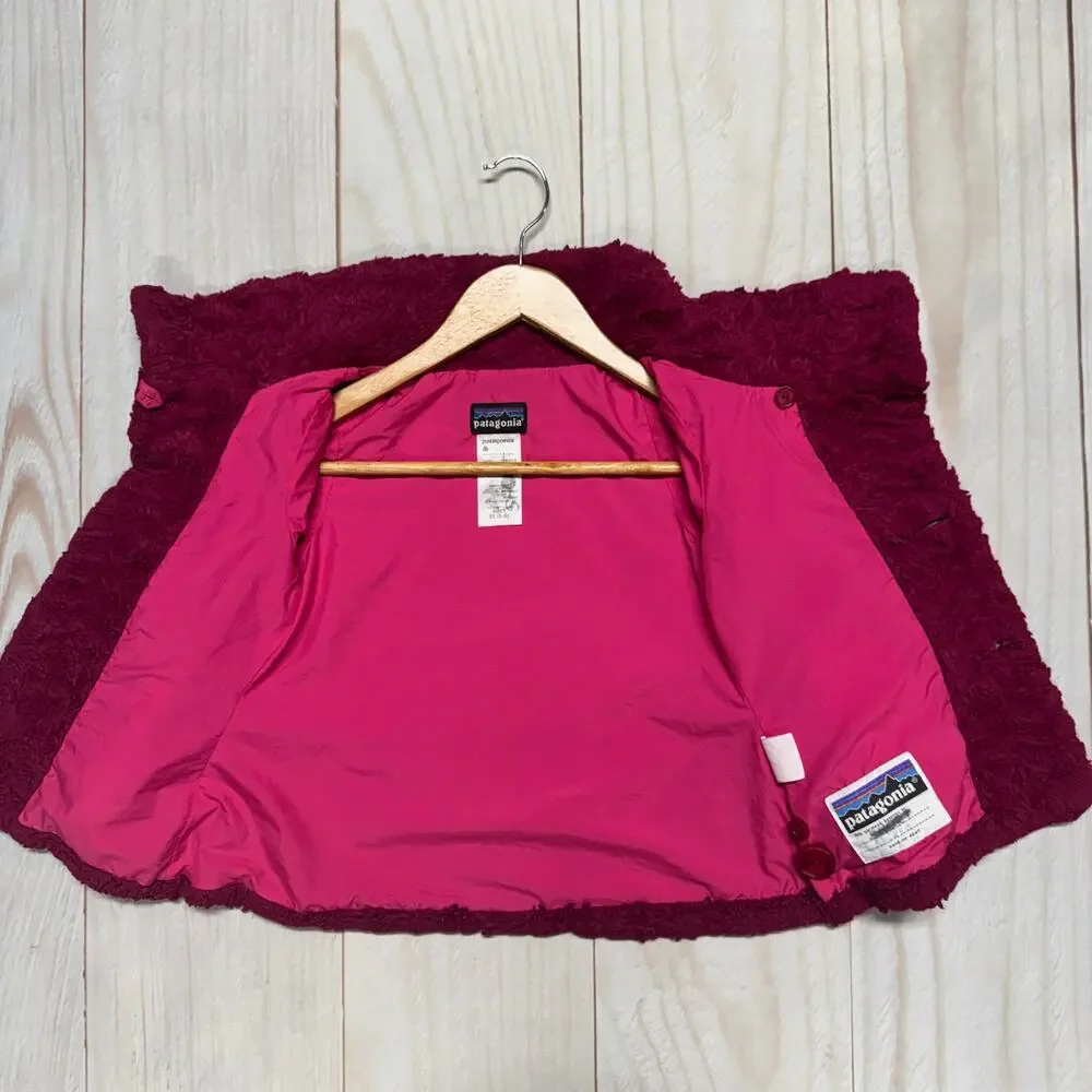 Patagonia Kids Girls Pelage Size XS 5-6 Faux Fur Fleece Jacket Magenta
